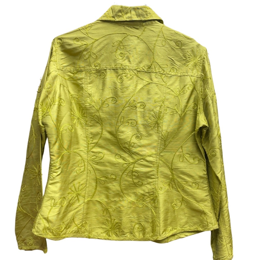 Chico's Green 100% Silk Embroidered Button Jacket Top Sz 1 (S) - Picture 2 of 5